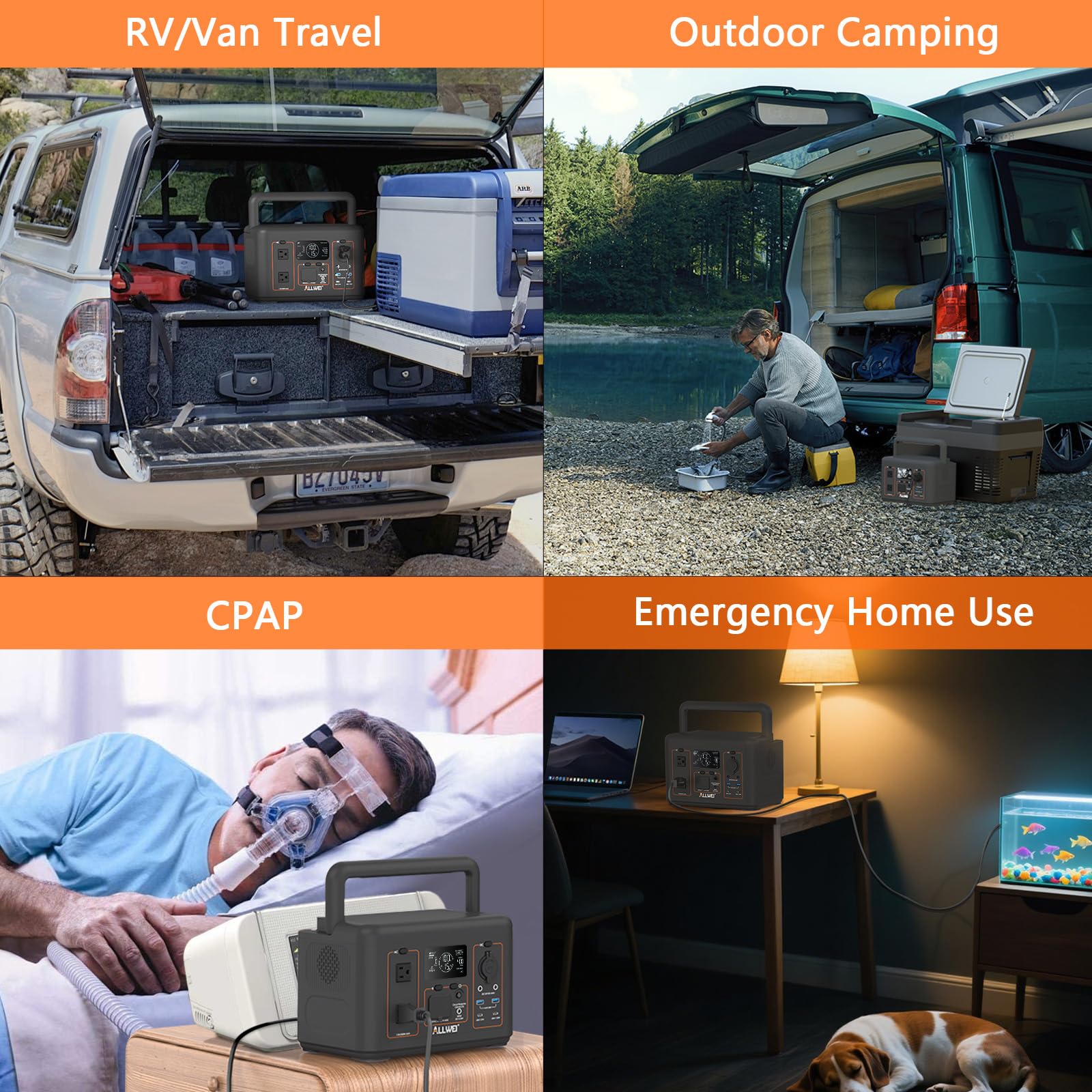ALLWEI 500W Solar Generator with 100W Solar Panel, 512Wh LiFePO4 Battery, Portable Power Station with UPS, 1000W Surge, Backup Power for Home Blackout, Camping, Outage and Road Trip, Emergency Outdoor