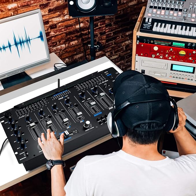 Pyle 6 Channel Mixer, Bluetooth DJ Controller, Stereo Mixer, Professional Sound System, LED Illumination, Mixer Digital Audio, Digital Mixing System, Speed Control, 5U Rack Mount System (PYD1964B)