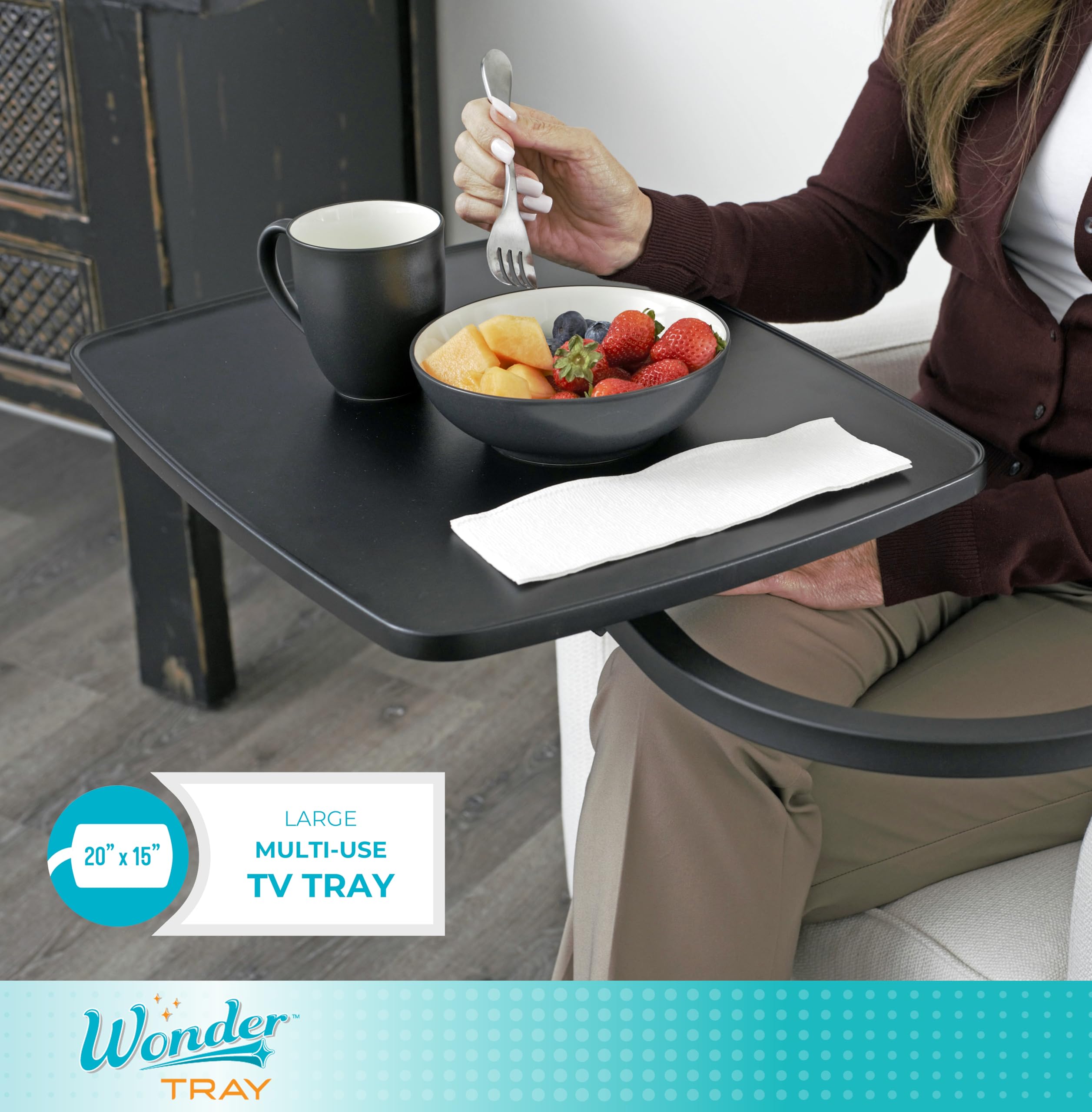 Stander Wonder Tray, Adjustable Swivel Table, Large Laptop Stand, Couch Desk, Side Tables & Gaming Bench, TV-Trays for Eating on Couches, Chairs, Recliners, Black