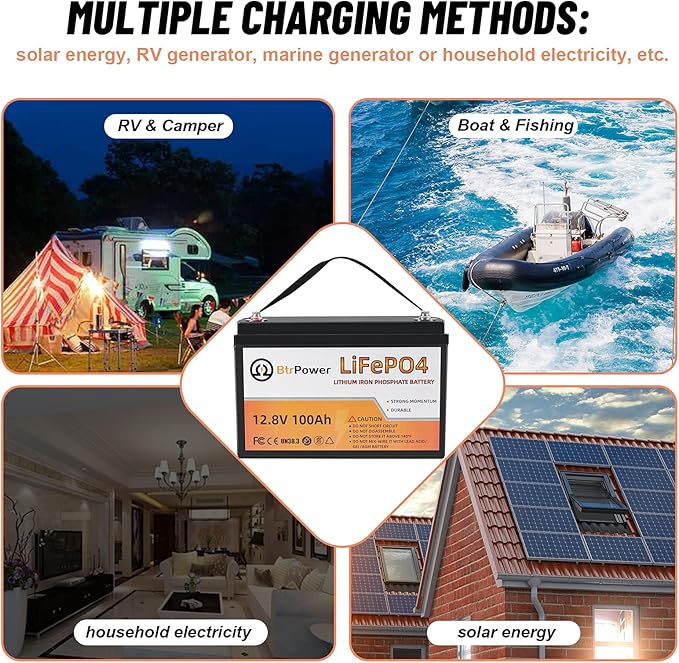 2 Pack 12v 100ah lithium battery lifepo4 24v lithium iron phosphate deep cycle marine battery 12 volt pack for rv solar system home storage trolling motor