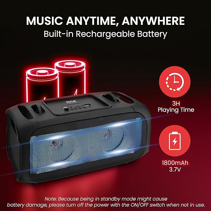 Pyle Wireless Portable Bluetooth Boombox Speaker - 120W Rechargeable Boom Box Speaker Portable Barrel Loud Stereo System - Flashing LED, FM Radio/Aux/MP3/USB Flash Drive/Micro SD, & 1/4" PPHP42B,Black