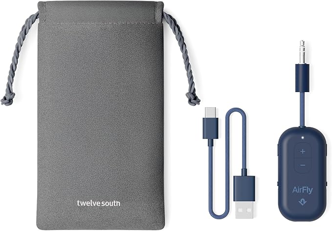 Twelve South AirFly Pro 2 Bluetooth 5.0 Transmitter/Receiver for TV/Airplane to 2 Wireless Headphones – Wireless Adapter for AirPods, Airplane, Car, Gym, Home, Use with Any 3.5 mm Audio Jack, Blue