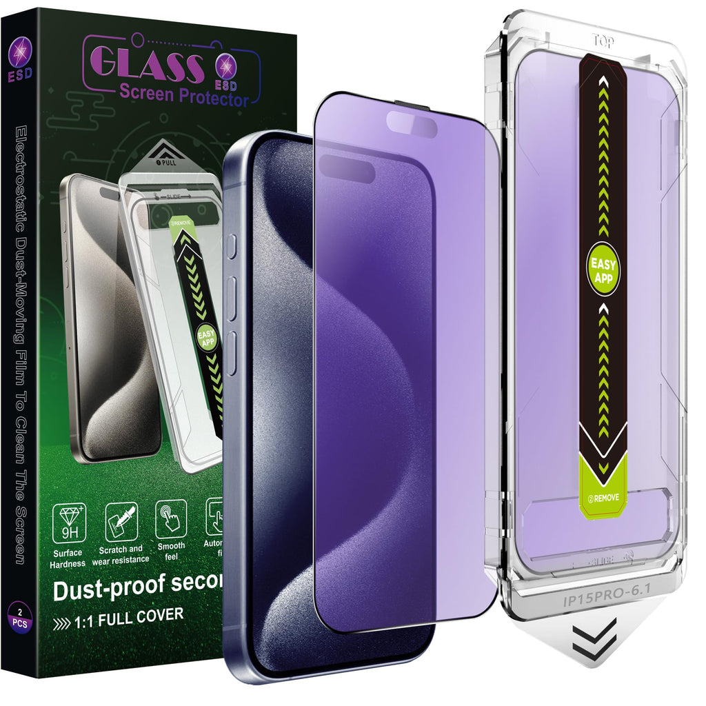 SY SHANGYAN 2 Pack Anti Blue Light Matte Screen Protector for iPhone 15 Pro (6.1-Inch),9H Tempered Glass,Anti-Glare,Full Coverage,Anti-Fingerprint,Auto Dust Removal,Bubble-Free