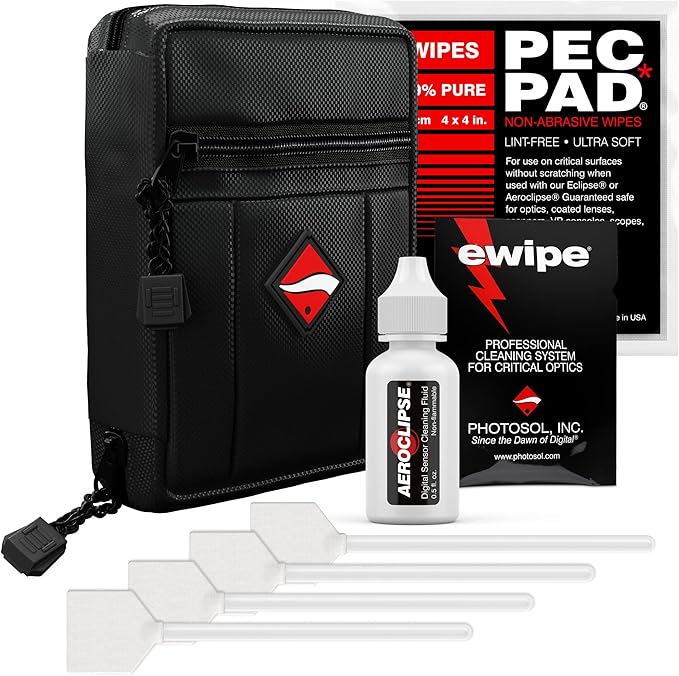 Photographic Solutions Digital Survival Kit - Type-3 (24mm) Sensor Swabs, PEC-PAD Photo Wipes, E-Wipe Packet, Aeroclipse Optic Cleaner Non-Flamable Solution - Camera Cleaning Kit with Travel Bag