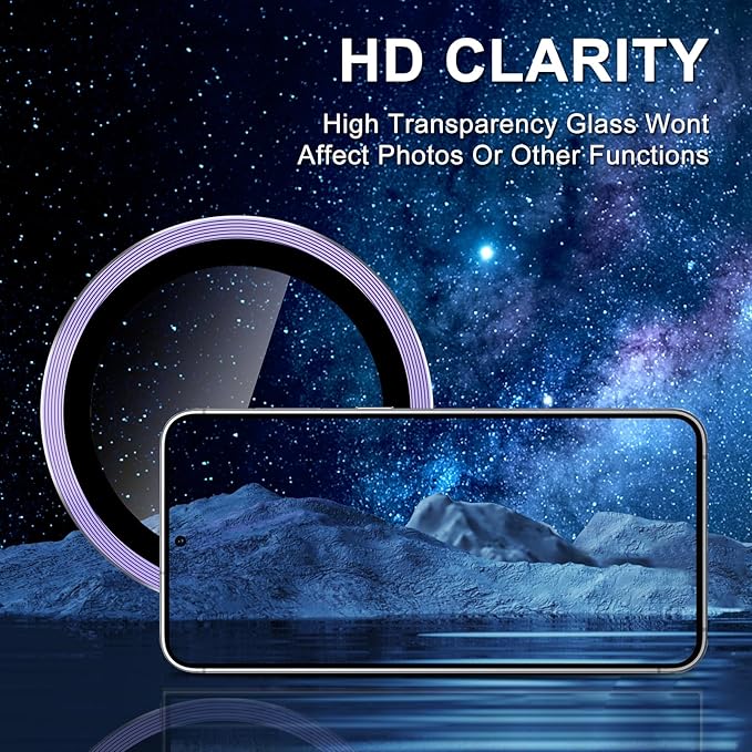 for Samsung Galaxy S25 Edge Camera Lens Protector, Individual Metal Ring Tempered Glass Lens Cover, [Strong Adsorption] Scratch Resistant Ultra-Thin HD Clear Lens Cover, 1 Set-Purple