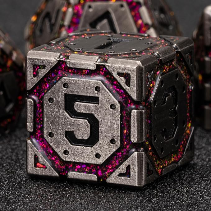 Metal DND Dice Set, Polyhedral Metallic Dice with Cracks for Dungeons and Dragons RPG TTRPG D&D 7-Die Set with Gift Case