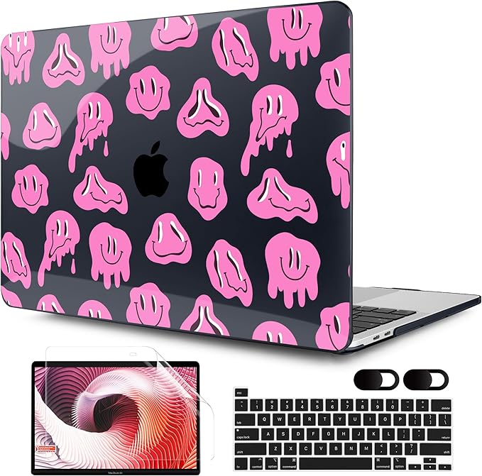 MEEgoodo Case for MacBook Pro 13 inch Case 2022 2021 2020 New A2338 M2/M1 A2251 A2289, Laptop Hard Shell with Keyboard & Camera Cover Compatible with 13 inch MacBook Pro, Pink Groovy Emoji