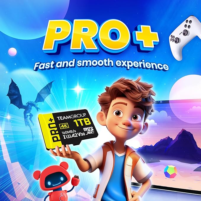 TEAMGROUP A2 Pro Plus Card 2TB Micro SDXC UHS-I U3 A2 V30, R/W up to 160/110 MB/s for Nintendo-Switch, Steam Deck, Gaming Devices, Tablets, Smartphones, 4K Shooting, with Adapter TPPMSDX2TIA2V3003