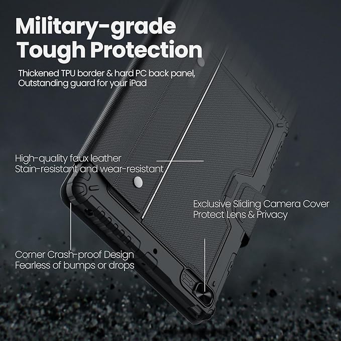 Nillkin iPad 9th Generation (10.2", 2021) Case with Detachable Keyboard, Magic Trackpad, 7-Colors Backlit, Portrait/Landscape Modes, Rugged Keyboard Case with Camera Cover for iPad 8th/7th Gen, Black