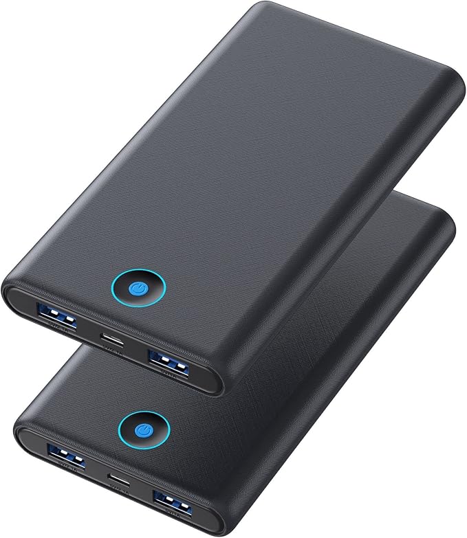 [2 Pack] Portable Charger Power Bank 10000mAh,Ultra Slim Compact External Battery Pack with USB C Input & Dual USB Outputs Backup Charger Compatible with iPhone 14,13, Samsung S20