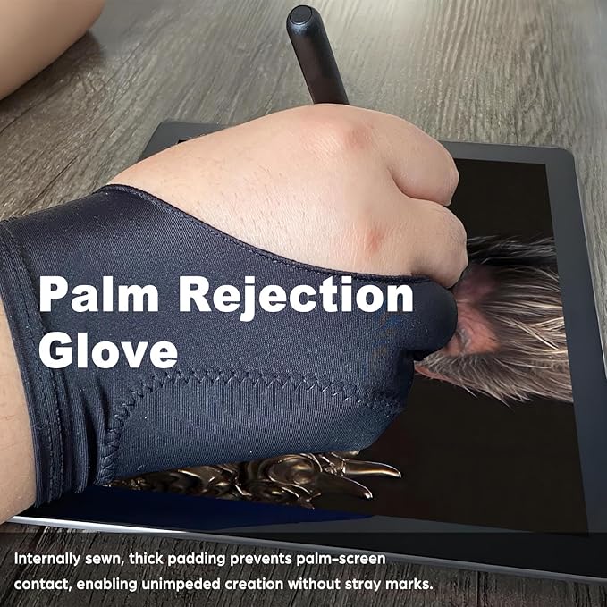 Drawing Glove, Artist Glove for Drawing Tablet, iPad, Digital Art Creation - Palm Rejection, Exposed Fingertip, Suitable for Left and Right Hand - XS, Pack of 2
