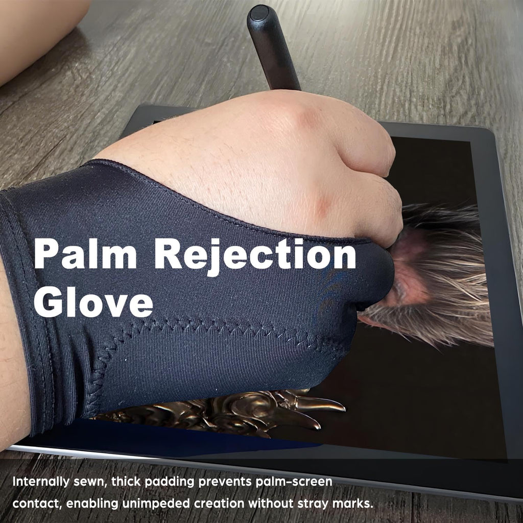 TIMEBETTER Drawing Glove, Artist Glove for Drawing Tablet, iPad, Digital Art Creation - Palm Rejection, Exposed Fingertip, Suitable for Left and Right Hand - L, Pack of 2