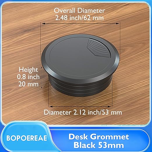 Desk Grommet 2-1/16" (53 mm), Desk Cord Hole Cover, Cable Grommet ABS Plastic, Desk Hole Grommet for Office and Home Table Cable, Detachable Adjustable Cable Cord Organizer (Black 2 Pcs)