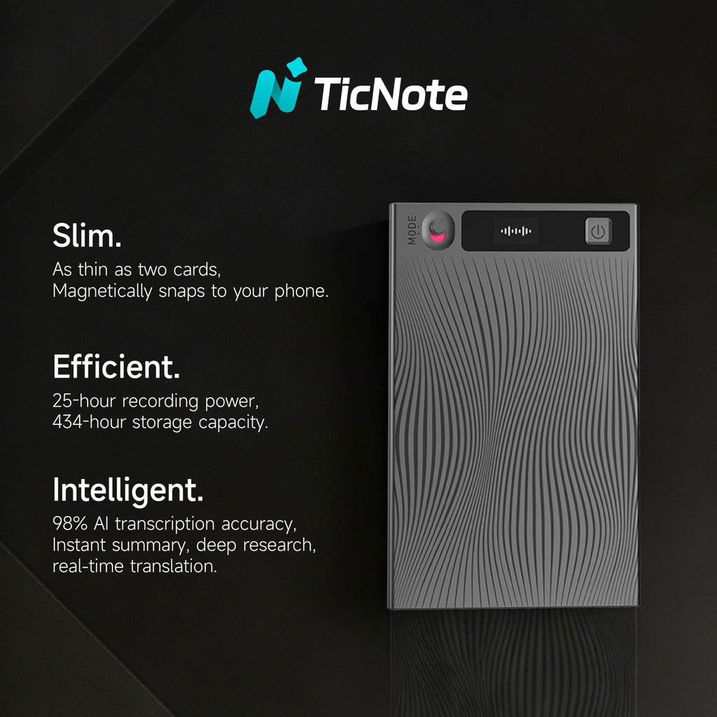 Mobvoi TicNote AI Voice Recorder 64GB Memory Note Recorder w/Case App Control 120+ Languages Transcribe Summarize with AI Shadow Digital Audio Recorder for Phone Calls Lectures Meetings Interviews