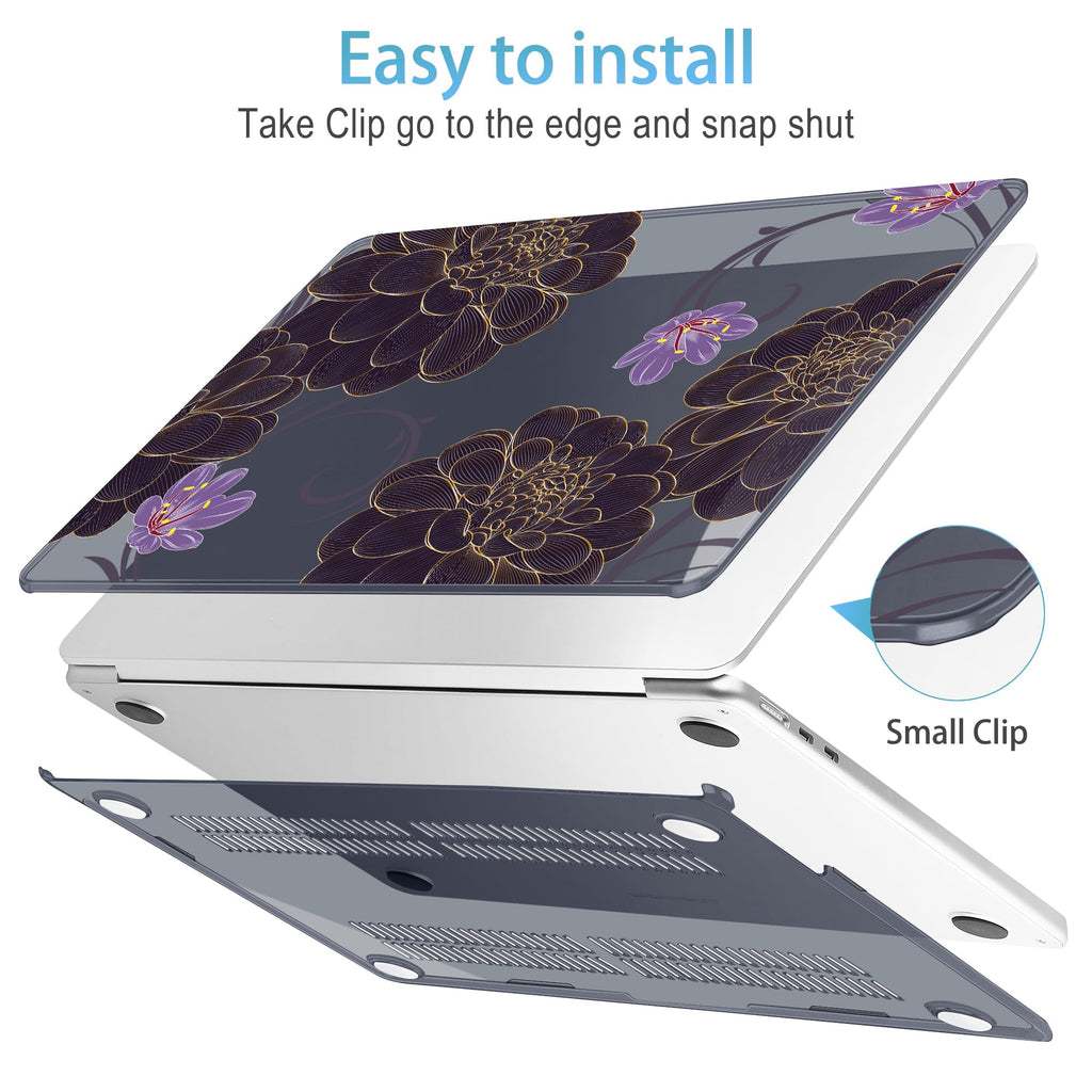 Mektron for 2026 MacBook Air 13-inch M5 Laptop Case A3449 with 13.6-inch Liquid Retina Display Fits 2025 A3240 M4 2024 A3113 M3 2023 A2681 M2 Printed Shell for MacBook Air 13.6", Golden Dahlia Flowers