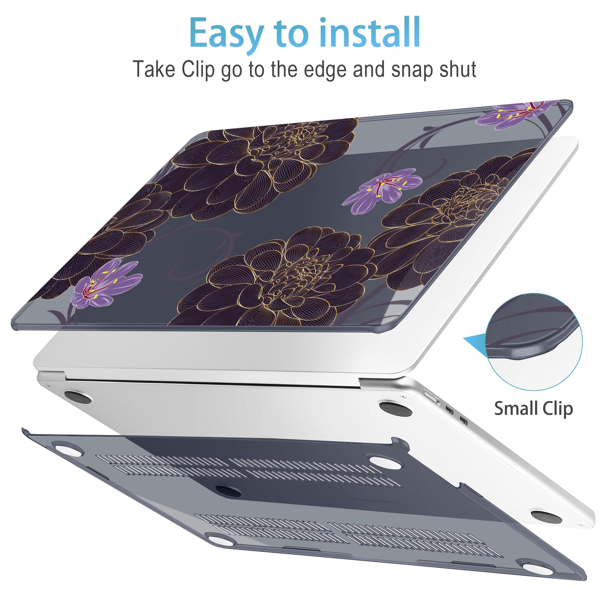 Mektron for 2026 MacBook Air 13-inch M5 Laptop Case A3449 with 13.6-inch Liquid Retina Display Fits 2025 A3240 M4 2024 A3113 M3 2023 A2681 M2 Printed Shell for MacBook Air 13.6", Golden Dahlia Flowers