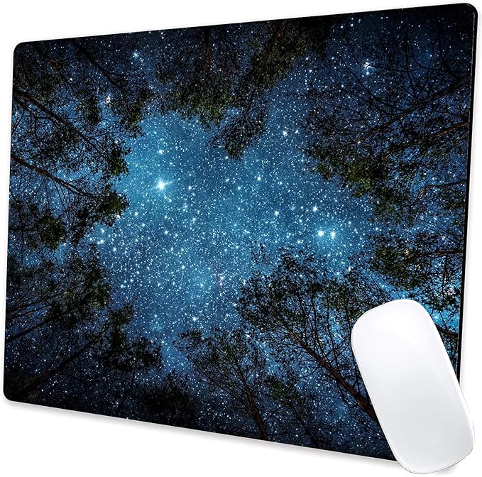Mouse Pad, Forest Mouse Pad, Square Waterproof Mouse Pad Non-Slip Rubber Base MousePads for Office Laptop, 9.5"x7.9"x0.12" Inch(Starry Night Forest)