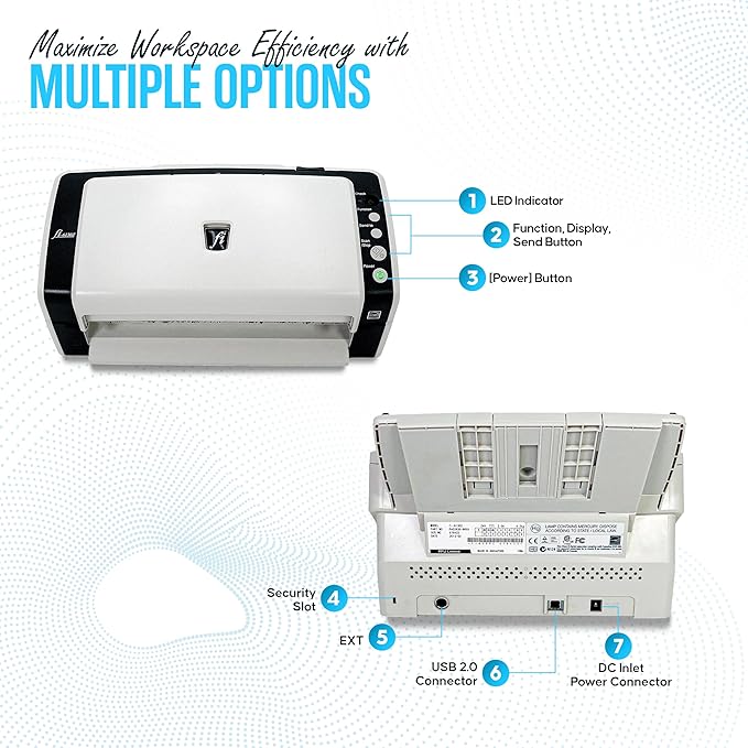 FI-6130Z Fujitsu Duplex Sheet-Fed Receipt Document Scanner with 24V & USB 2.0 Cable (Renewed)