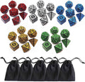 Polyhedral DND Dice Set, 5 Pack Dice Sets Fit for Dungeons and Dragons D&D RPG Games 7-Die Polyhedral Dice with Vintage Pattern 35 Pieces (5 Colors with White)