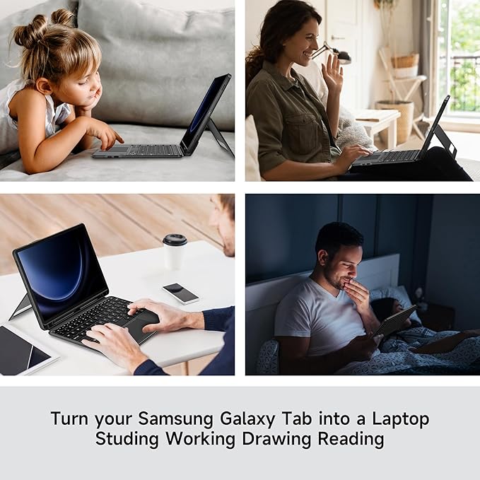 nimin Detachable Keyboard Cases for 12.4-inch Samsung Galaxy Tab S7+/S8+/S7FE, Built-in S Pen Holder, Trackpad, 7-Color Backlit, Shortcut Keys, Infinite Viewing Angles Stand, Auto Sleep/Wake