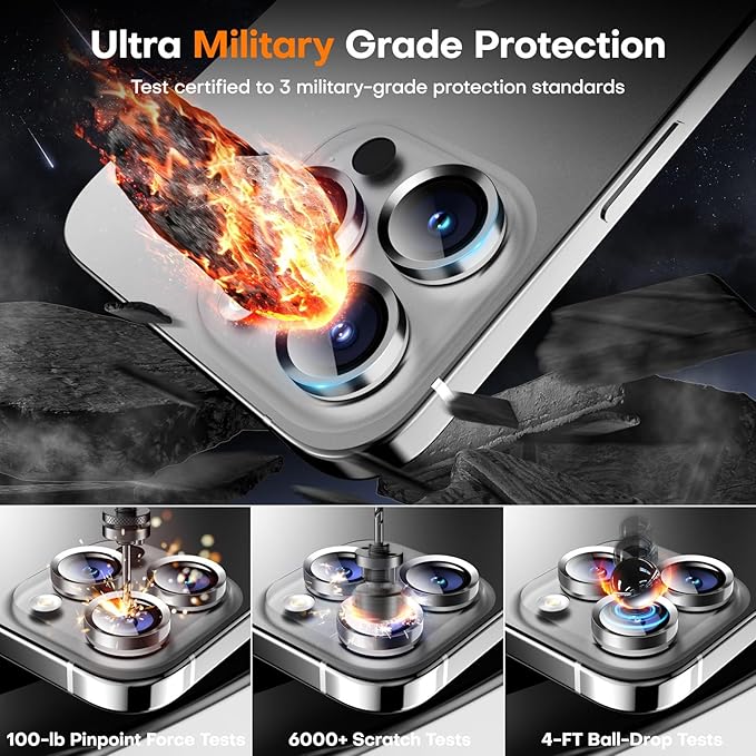 Camera Lens Protector for iPhone 16 Pro Max/16 Pro/15 Pro Max/15 Pro/14 Pro Max/14 Pro, Sapphire Glass Metal Individual Camera Cover Screen, Anti-drop, Scratch Resistant, Case Friendly- White Titanium