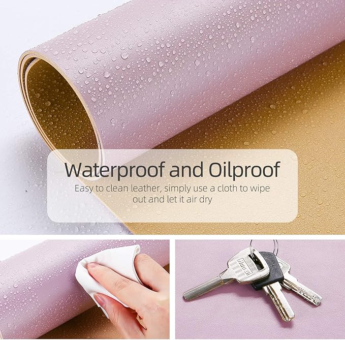 YSAGi Office Desk Pad, Desk Mat, 23.6" x 13.7" Waterproof PU Leather Desk Blotter, Dual-Sided Desk Writing Pad for Office and Home (23.6" x 13.7", Grayish Lavendar+Cinnamon Buff)