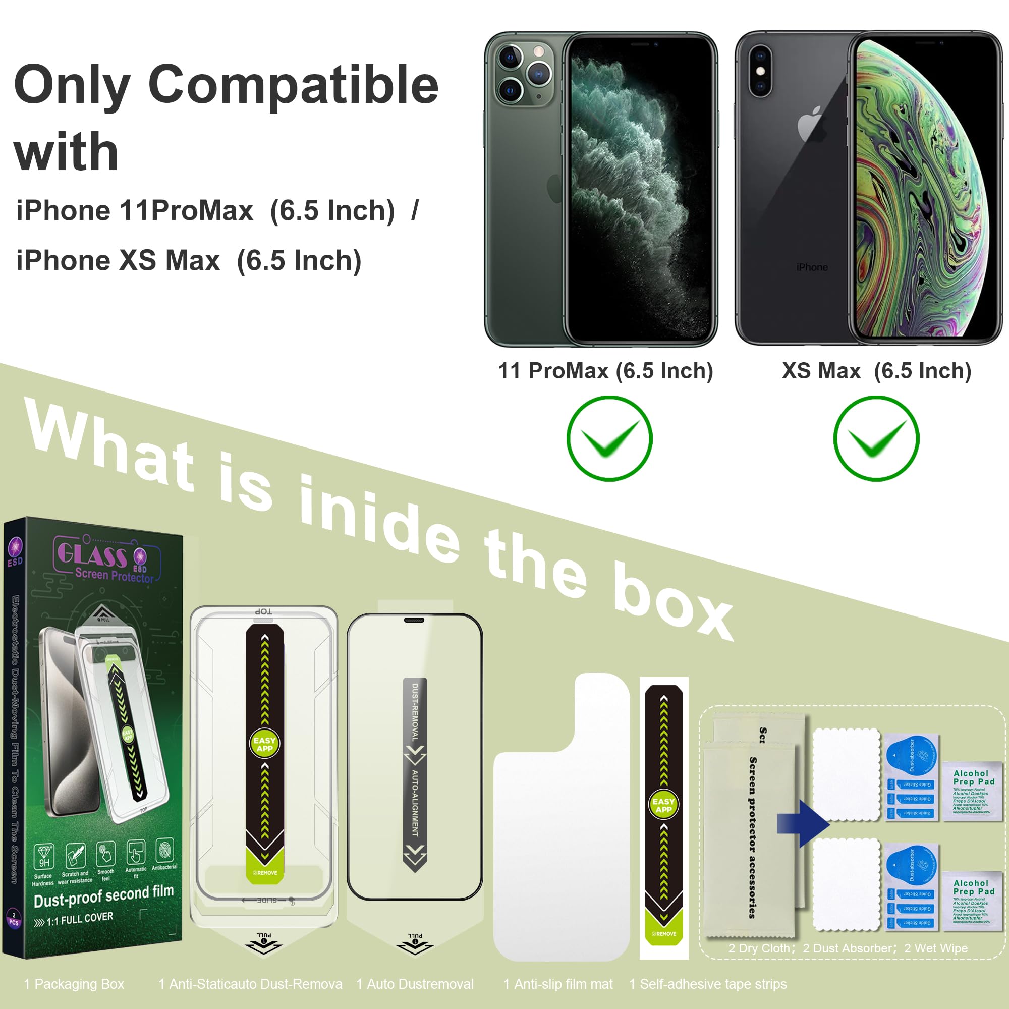 SY SHANGYAN 2 Pack Ultra HD Clear Screen Protector for iPhone 11 Pro Max/XS Max (6.5-Inch),9H Tempered Glass,Full Coverage,Anti-Fingerprint,Auto Dust Removal,Bubble-Free,Easy Installation
