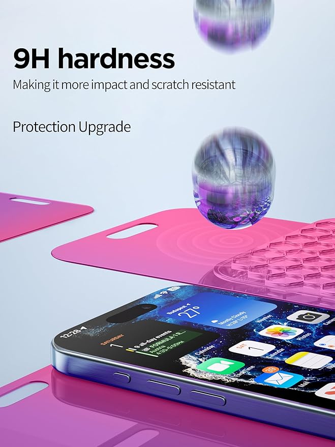 Compatible for iPhone 15/iPhone 16 Privacy Screen Protector Tempered Glass 6.1 Inch, Pink Gradient Anti Spy Anti Blue Light HD Easy Installation