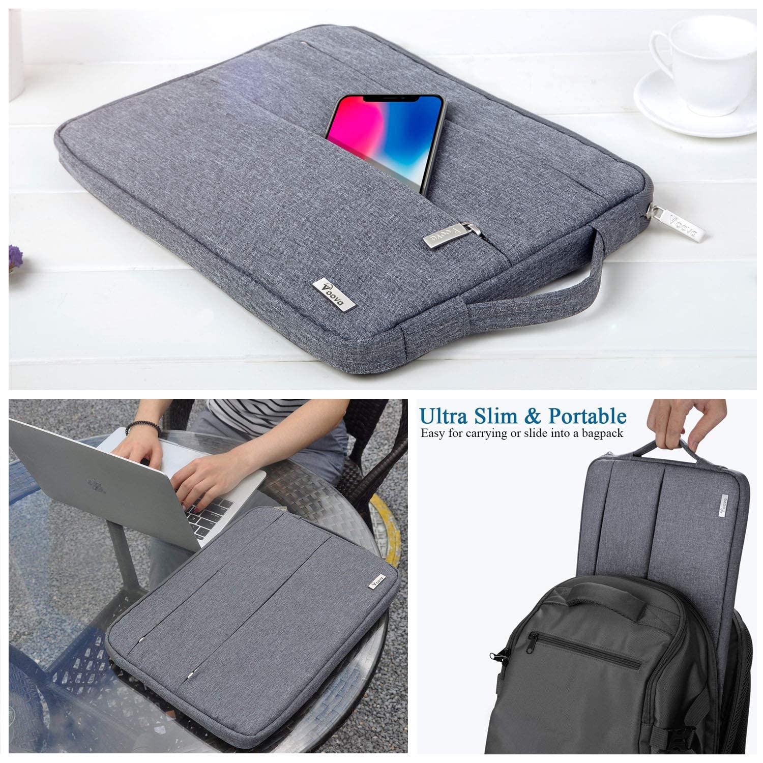 Voova Laptop Sleeve Carrying Case 14 15 Inch Compatible with MacBook Air 15 M2/M3/M4 2022-2025, MacBook Pro 15, Hp Chromebook 14, Waterproof Slim Computer Cover Bag,Grey