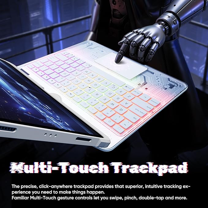 KITONE Transparent Case with Wireless Keyboard for iPad Air 13-in.(M3/M2, 2025/2024), 7 Colors Backlight, Trackpad, 360°Rotating Stand for iPad Pro 12.9-in (6/5/4/3 Gen), Tech Style