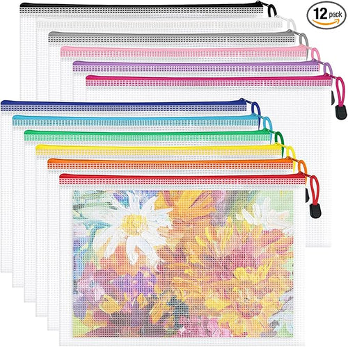 Aubeco 36Pack A4 Letter Size Mesh Zipper Pouch Bags, 12 Colors