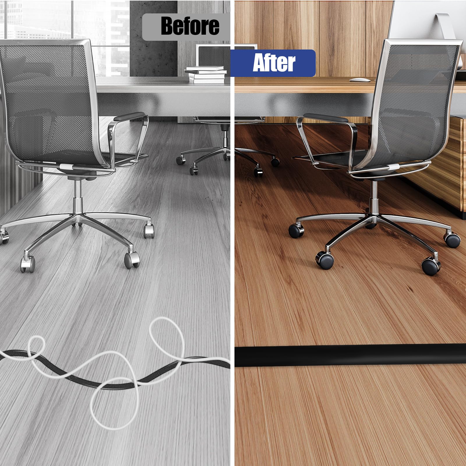 Floor Cord Cover Self Adhesive Cord Hider,10FT Cable Management, Extension Strip Protector for Wires, Prevent Cable Trips for Offices, Gyms, Exhibitions Cavity:0.39"(W) x 0.27"(H) Black