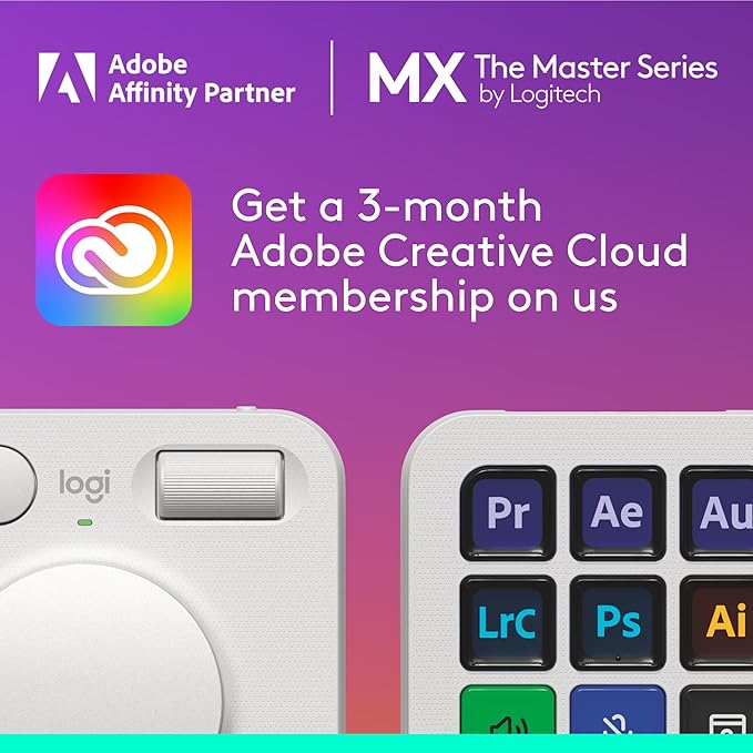 Logitech MX Creative Console, 9 Customizable LCD Keys, Stream Deck Accessories, Control Dial for Graphic Design, Adobe, Zoom, Spotify - Pale Grey, 3-Month Adobe Creative Cloud Membership