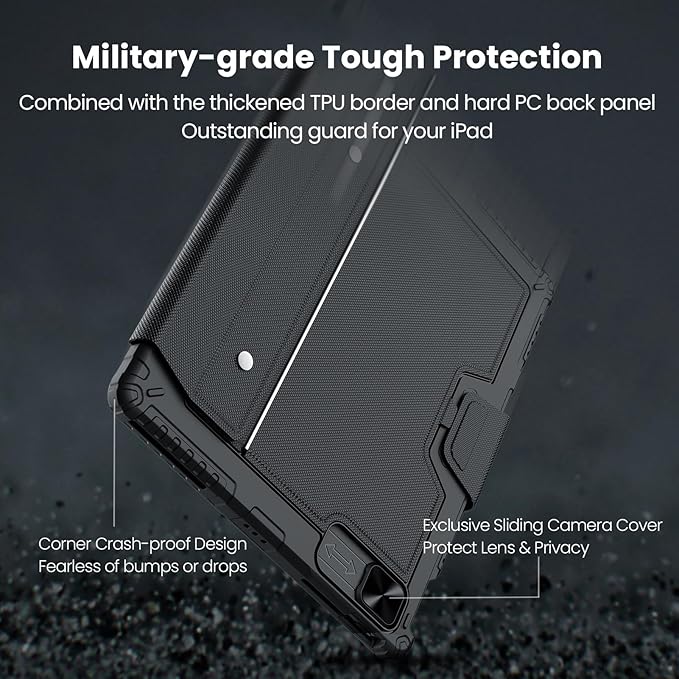 Nillkin Keyboard Case for iPad Air 13-inch (M3 2025/M2 2024), iPad Pro 12.9-inch (6th/5th/4th/3rd Gen) Rugged Case with Detachable Keyboard, Magic Trackpad, 7-Color Backlit, Portrait/Landscape, Black
