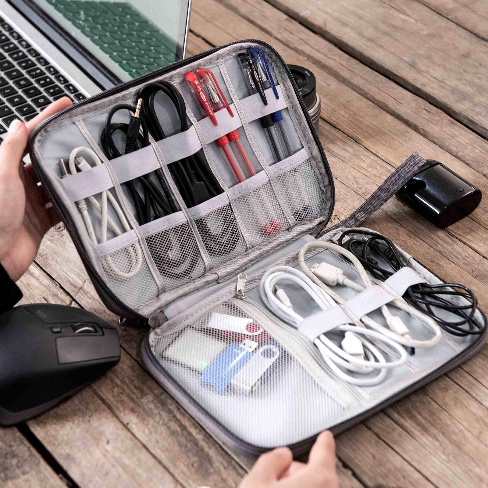 SELLYFELLY Travel Electronics Organizer Portable Cable Organizer Bag for Storage Electronic Accessories Case for Cord,Phone,Charger,Flash Drive (Gray)