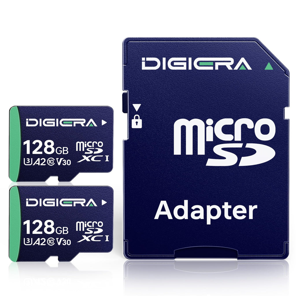 DIGIERA 128GB CT100 microSDXC UHS-I Memory Card with Adapter - up to 100MB/s, C10, U3, V30, 4K UHD, A2, Micro SD Card for Smartphones, Tablets, Cameras, Gaming Consoles, and Drones (2 Pack)