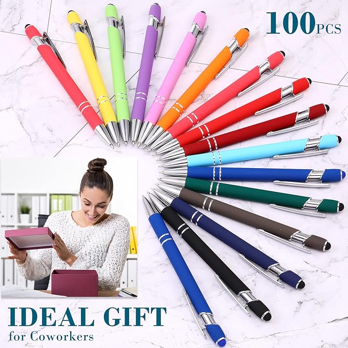 Konohan 100 Pieces Stylus Pen 2 in 1 Ballpoint Pen with Stylus Tip for Touch-Screen Phone Tablet, Touchscreen Devices, Compatible with iPad iPhone