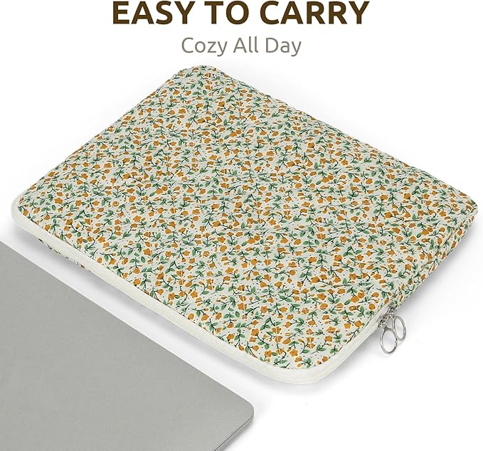 Puffy Laptop Sleeve 13-15.6 Inch Cute Quilted Laptop Protective Case Padded Floral Computer Sleeve for MacBook (B-Yellow, 11 Inch)