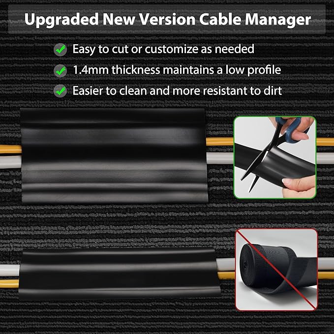 8.2Ft Cord Cover Floor, PVC Cord Covers for Wires on Floor, Soft Floor Cable Cover Cord Hider, Floor Cable Management Cable Protector for Commercial Office Carpet/Floors/Wall Black