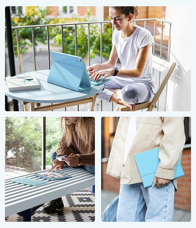 CHESONA Keyboard Case for iPad (A16) 11th/10th Generation (2025/2022), Detachable Wireless Keyboard, Stand Folio Keyboard Cover with Pencil Holder, Thin & Light (Light Blue)