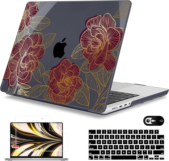 Mektron Case for MacBook Pro 16" M4 A3403 A3186 M3 A2991 M2 A2780 M1 A2485 (2021/2023/2024) Pro/Max with Touch ID, Hard Shell Plastic Laptop Cover Keyboard Cover Screen Protector, Golden Rose