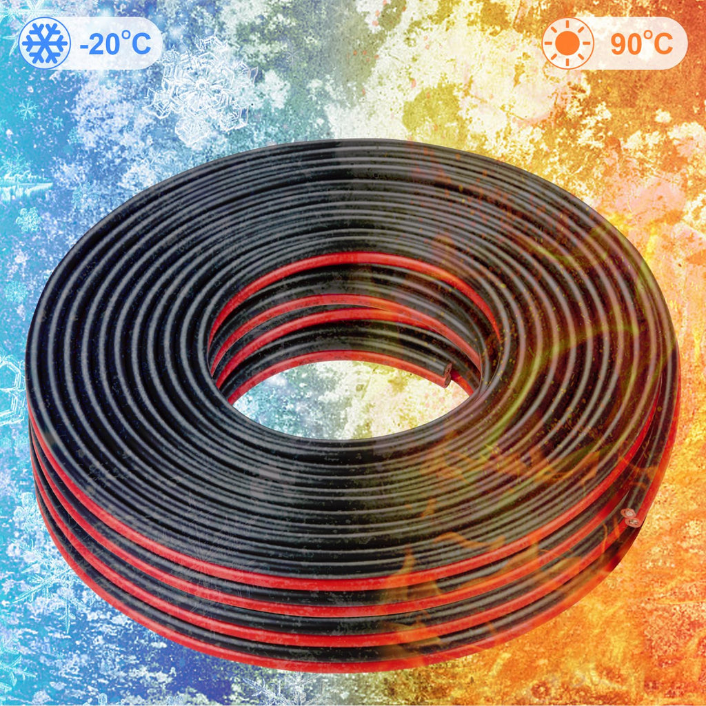 Shirbly 10 Gauge Wire 50FT Tinned Copper Wire - 2 Conductor Parallel Wire Insulated Stranded Wire for Solar Panel Car Audio Auto, Low Voltage Electrical Wire for LED Lighting (10AWG 50FT)
