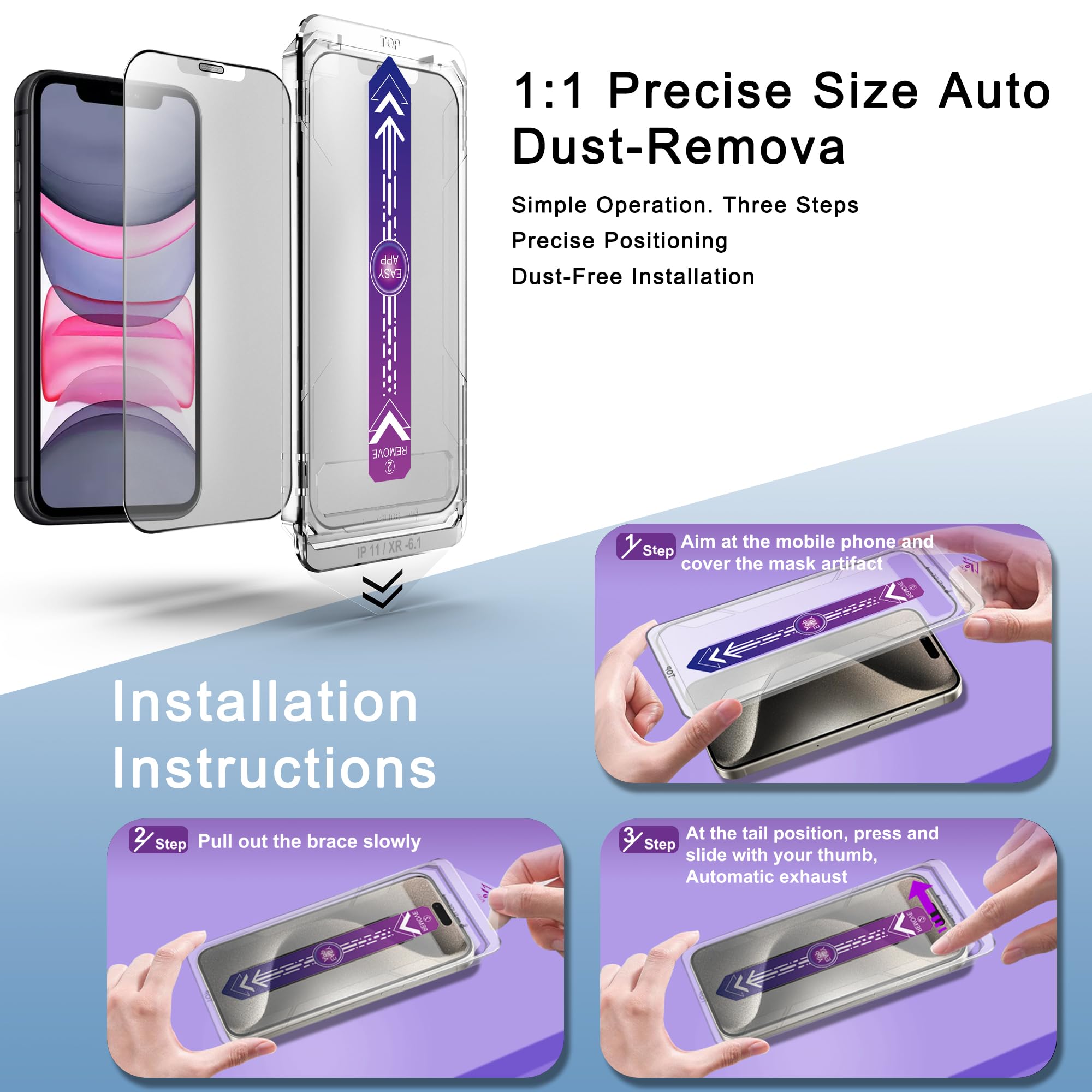 SHANG PIN JIA 2 Pack Matte Screen Protector for iPhone 11 and iPhon XR 6.1-Inch Auto Dust Removal, No Bubbles, Tempered Glass Film, Easy Installation