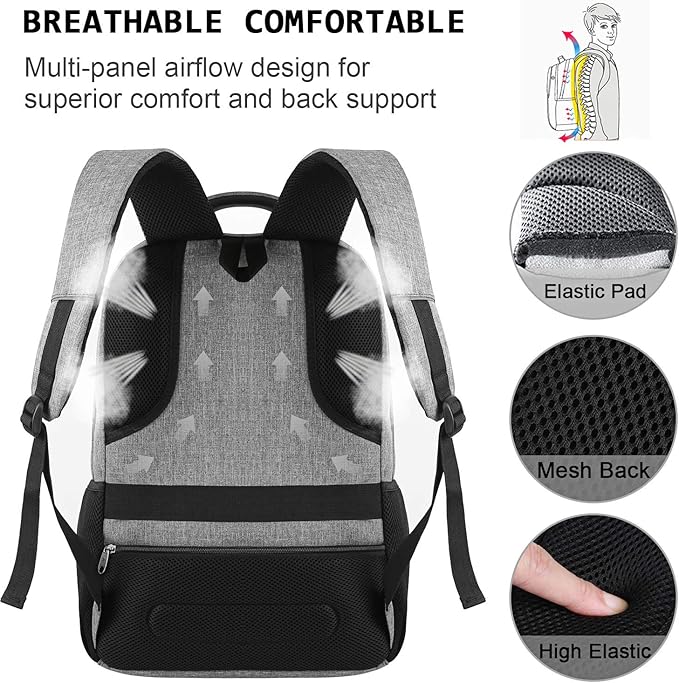 17 Inch Laptop Backpack, Business Anti Theft Slim Durable Laptops Backpack with USB Charging Port, Water Resistant College Computer Bag Gifts for Men & Women Fits 15.6 Inch Notebook-Grey