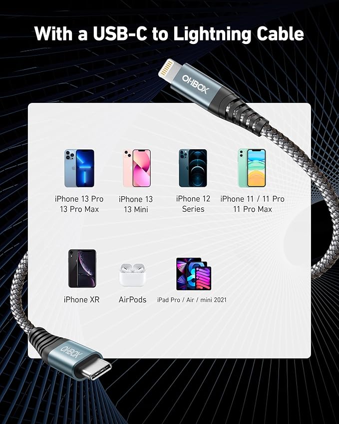 ohbox USB C to Lightning Cable 3FT 2Pack USB-C iPhone Cable MFi Certified USBC Fast Charger Cord Compatible with iPhone 14 13 12 11 Pro Max Mini X XS XR 8 Plus 10 SE iPad