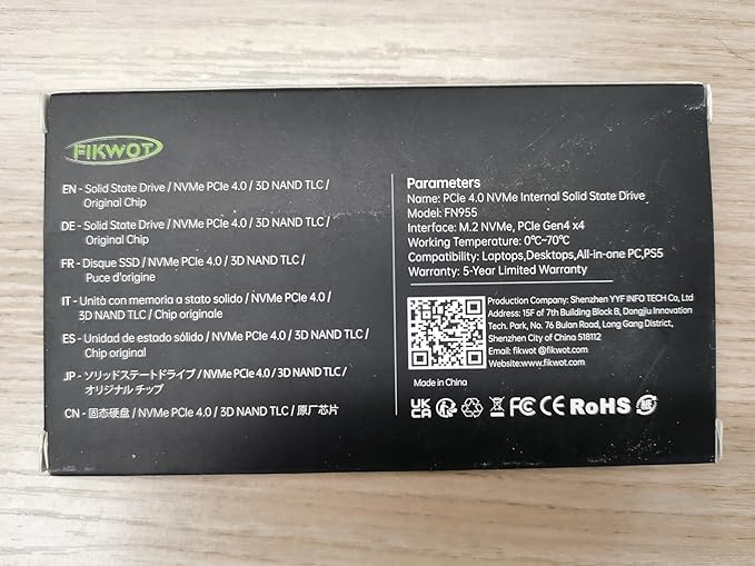 FN955 1TB NVMe SSD M.2 2280 PCIe Gen4x4, Up to 7300MB/s, 3D NAND TLC Flash Internal Solid State Drive, Configure SLC Cache, Storage and Memory Expansion for PS5 Laptop Desktop