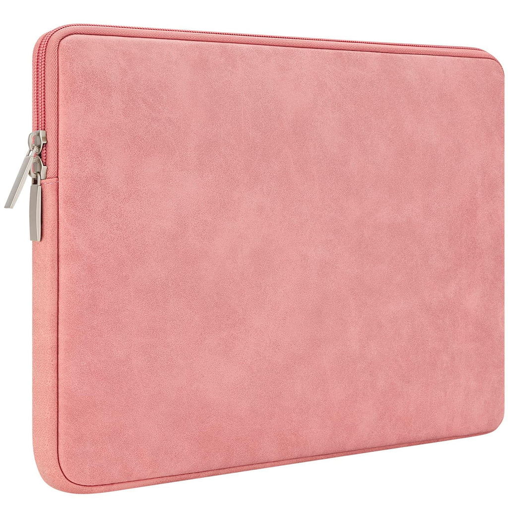RAINYEAR 15 Inch Laptop Sleeve PU Suede Leather Case Padded Cover, Coral
