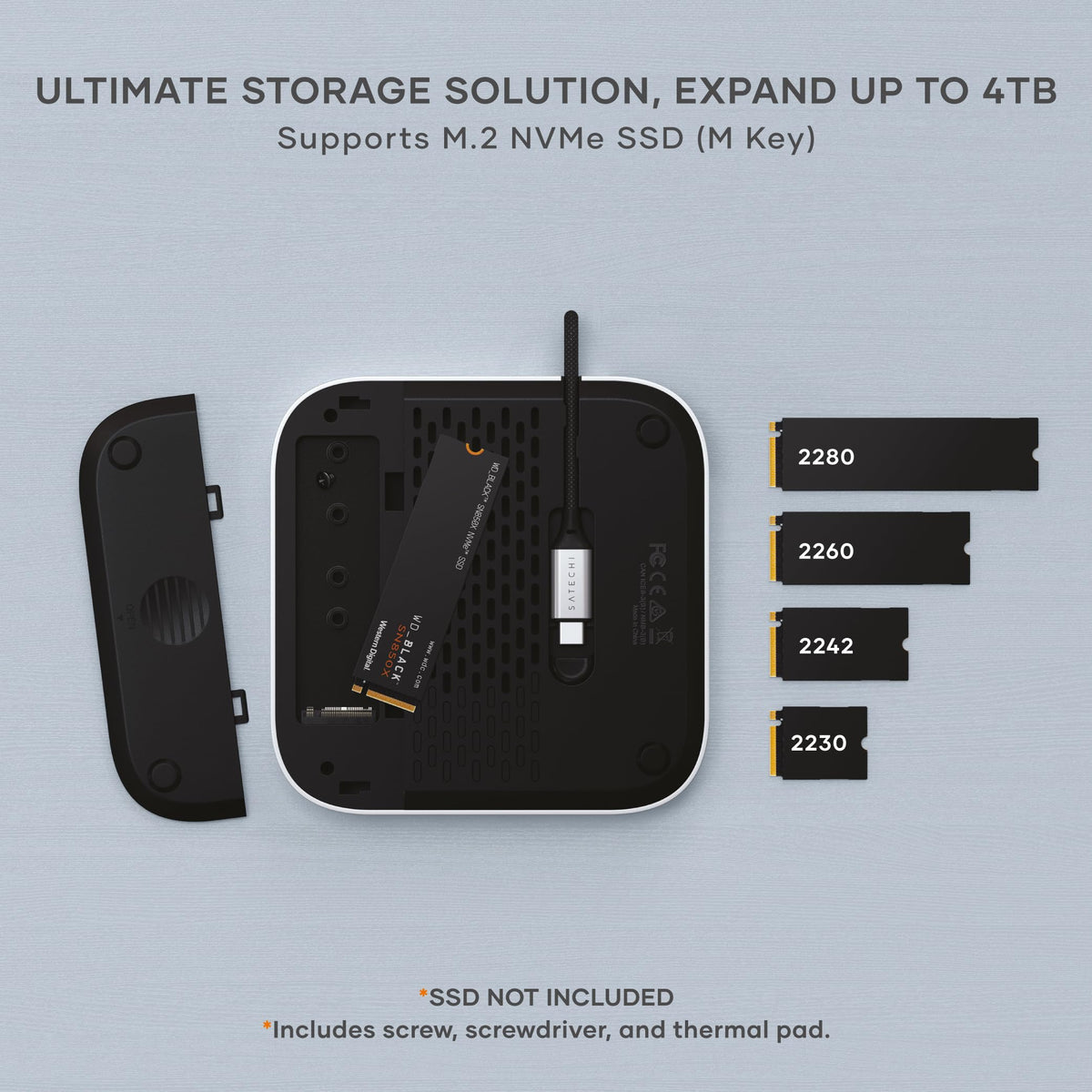 Satechi Mac mini M6, M5 Pro, M4 Hub & Stand with NVMe SSD Enclosure, Silver