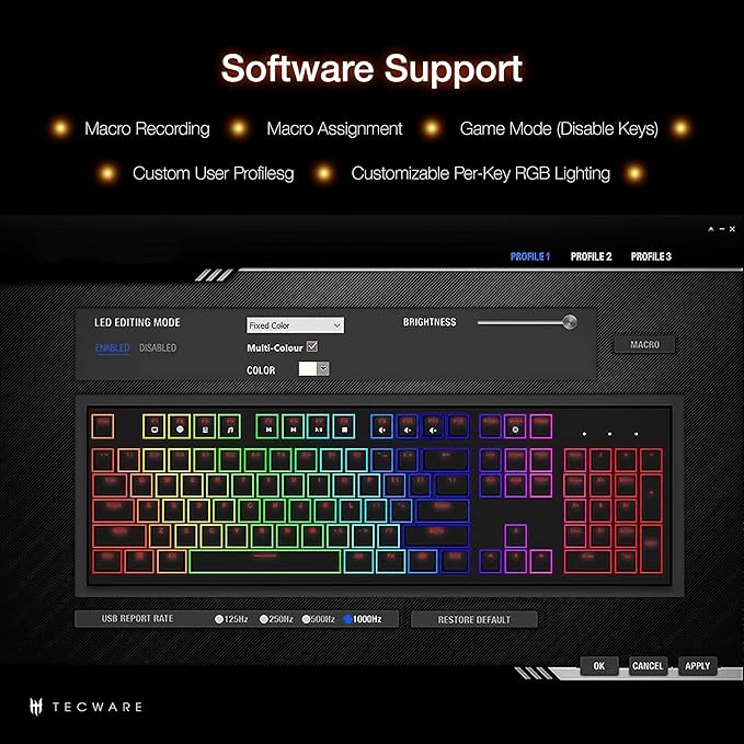 TECWARE Phantom+ Elite 87 Key RGB Mechanical Gaming Keyboard, LED Backlit, Universal Hot-Swap, Wired and Wireless, 3 Mode Connectivity, Thocky Sounding, Black Elite Wraith Orange