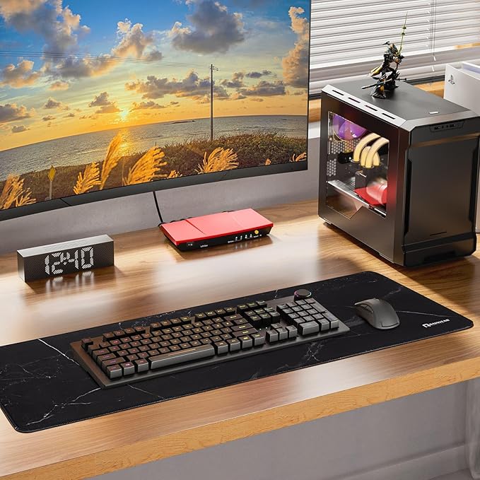 RAINYEAR Large Gaming Mouse Pad(31.5 x 11.8 Inch), Computer Mousepad with Anti-Slip Rubber Base, Smooth Large Keyboard Mouse Pad Mat for Gamer, Office, Home, Black Marble